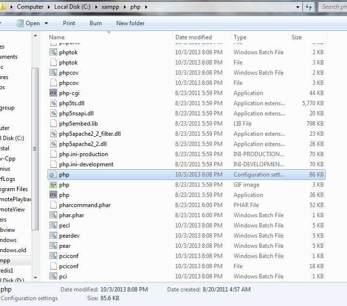 xampp file list