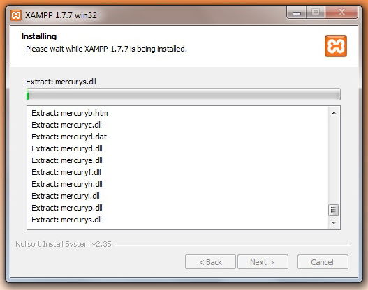 xampp installation in progress