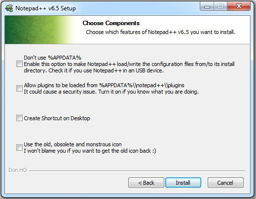Notepad++ starts installation