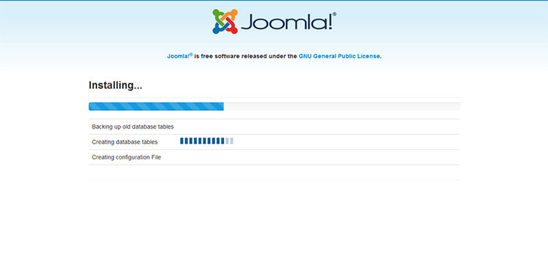 Joomla Installation in progress Joomla Installation in progress