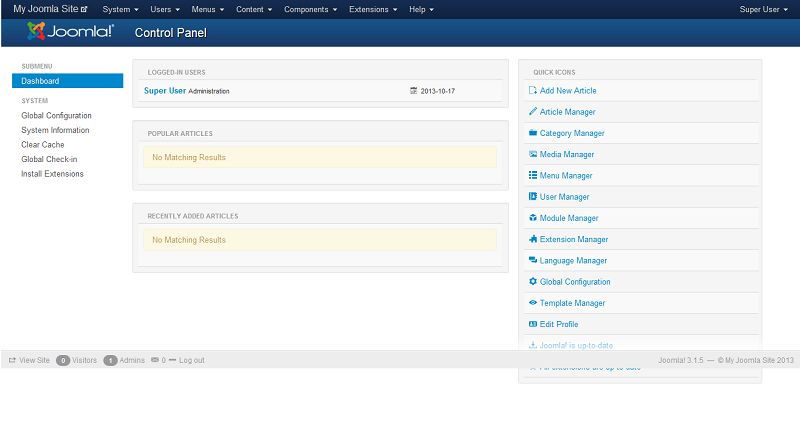 Joomla backend panel Joomla backend panel