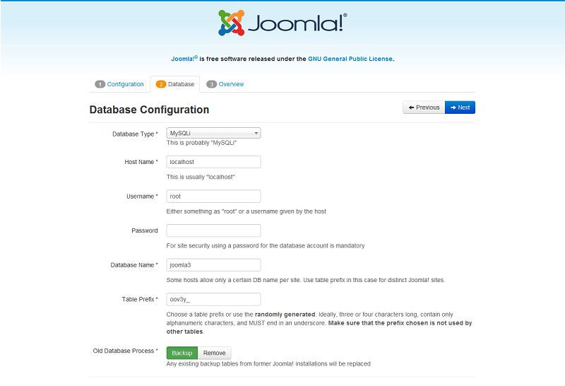 Joomla 3 database setting Joomla 3 database setting