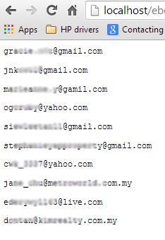 output of email extraction script output of email extraction script