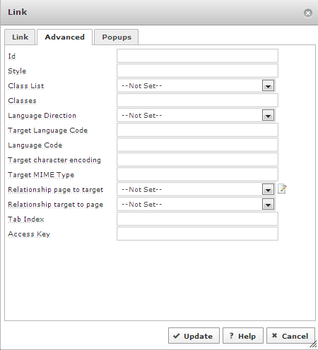 Joomla JCE link mangement advanced tab Joomla JCE link mangement advanced tab