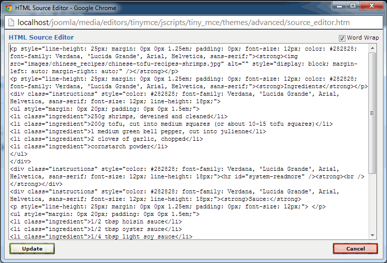 Joomla TinyMCE HTML code Joomla TinyMCE HTML code