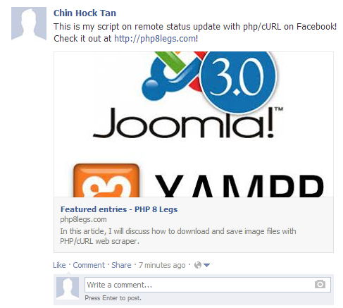 Facebook login form Facebook auto update with cURL