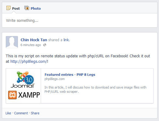 Facebook login form Facebook auto update with cURL