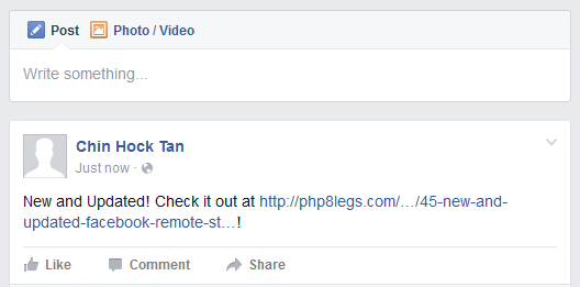 Output of facebook autoposting
